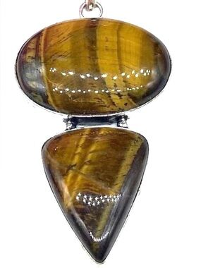 Genuine Tiger's Eye Double Stone Pendant Necklace set in 925 Sterling Silver NWT